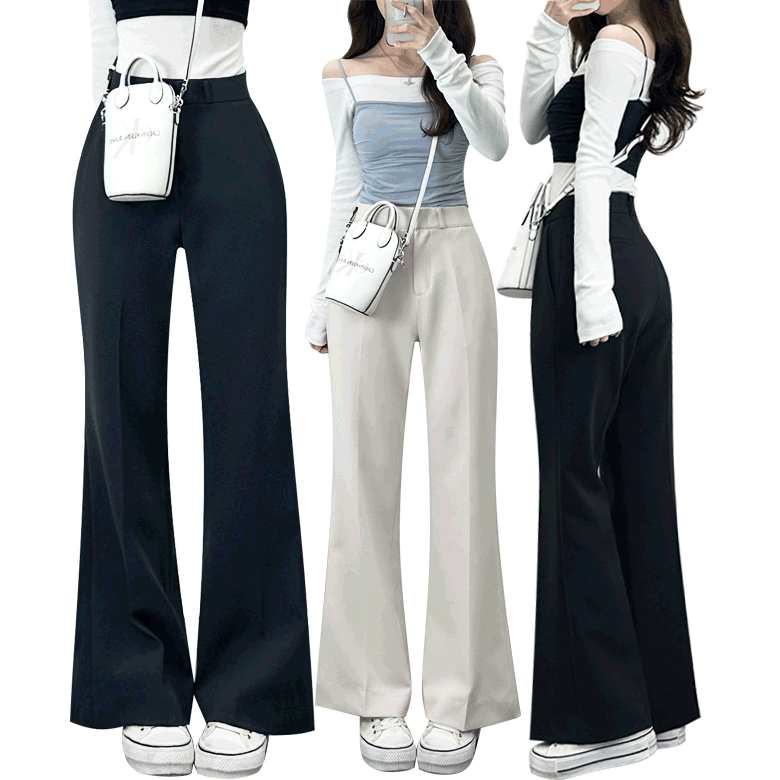 *쫀쫀부츠컷*숏,롱/S~XL* YKK 히든버클+히든밴딩 와이드 부츠컷 슬랙스 3COL 상세 이미지 5