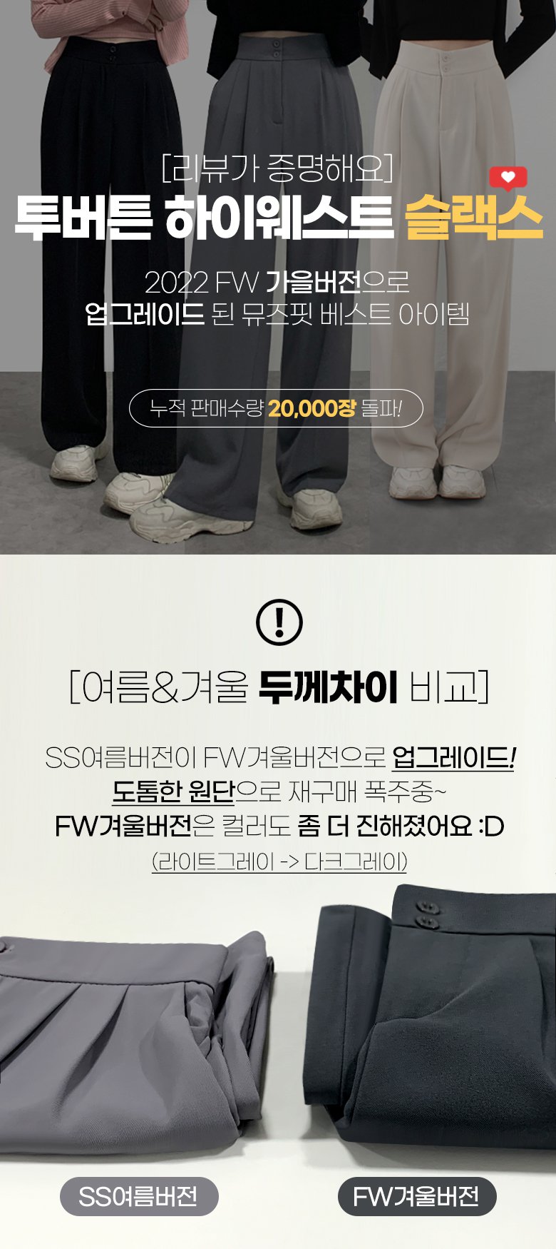 뒷밴딩 투버튼 하이웨스트 와이드 슬랙스 3COL 상세 이미지 4