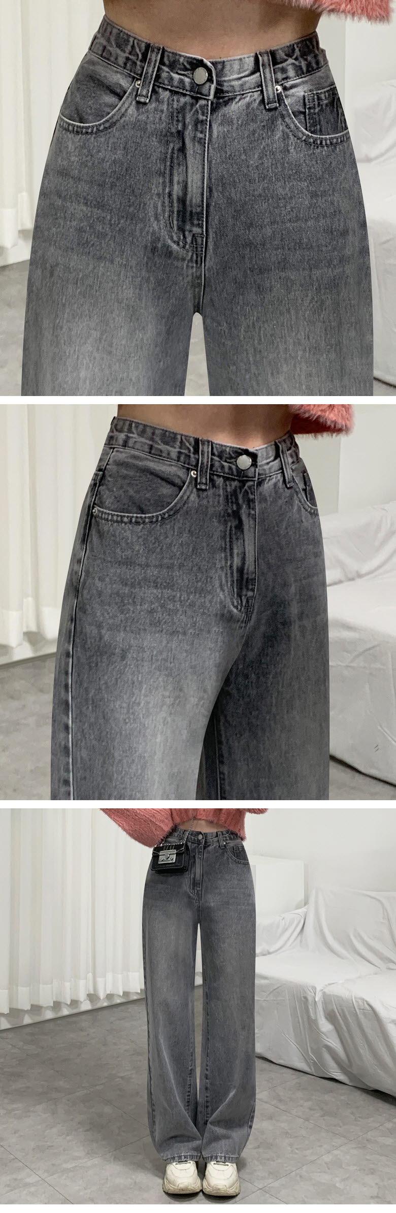 *숏,일반,롱*5컬러/S~2XL* 하이웨스트 3단기장 5컬러 워싱 와이드 청바지 상세 이미지 13