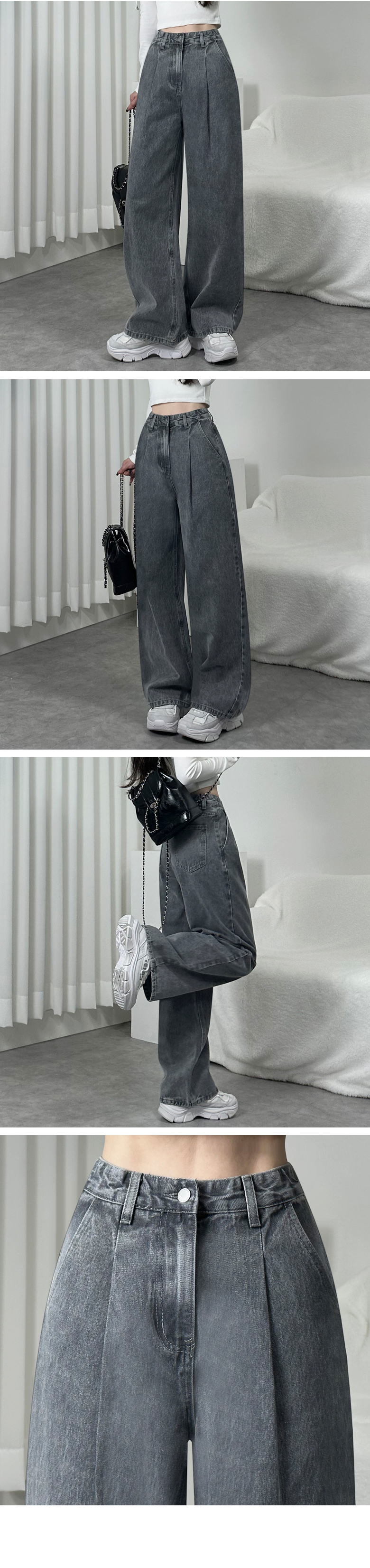 *숏,일반,롱*~2XL* -5KG 커버업 하이웨스트 핀턱 와이드 청바지 상세 이미지 9