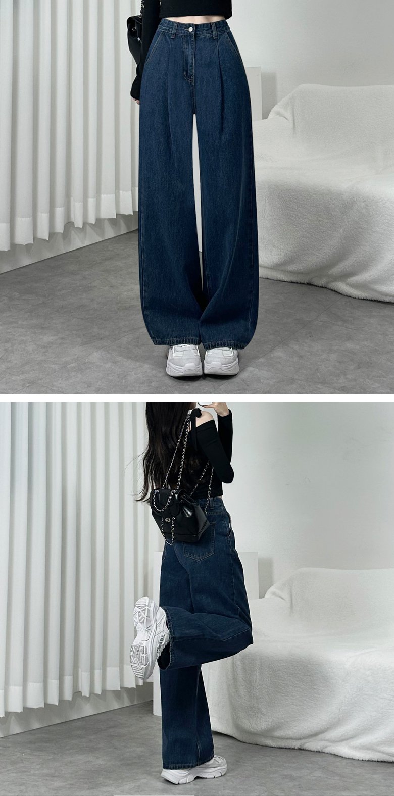 *숏,일반,롱*~2XL* -5KG 커버업 하이웨스트 핀턱 와이드 청바지 상세 이미지 12