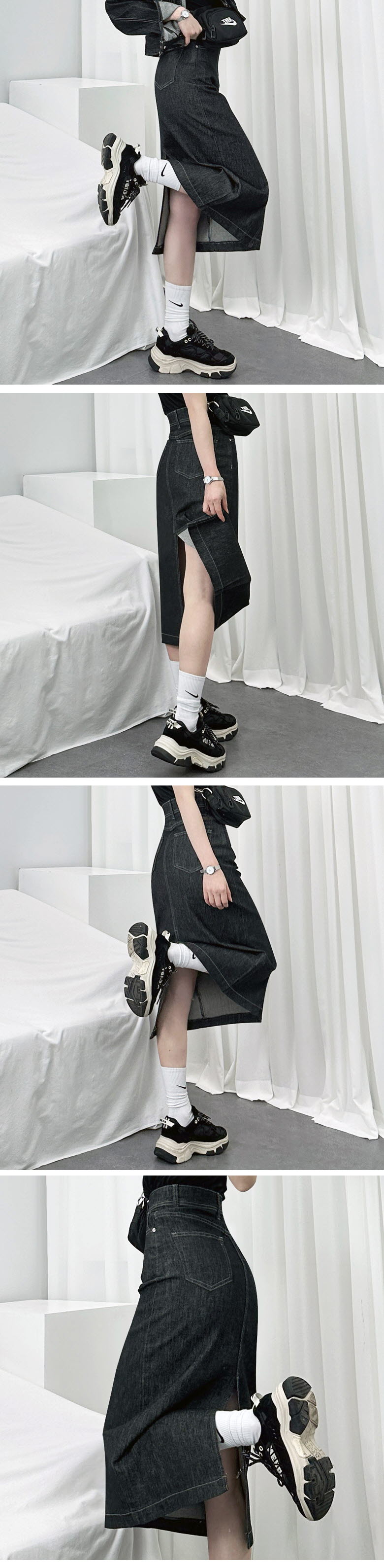 *숏/롱,S~2XL*고퀄* 논페이드 뒷트임 생지 데님 롱스커트 2COL 상세 이미지 8